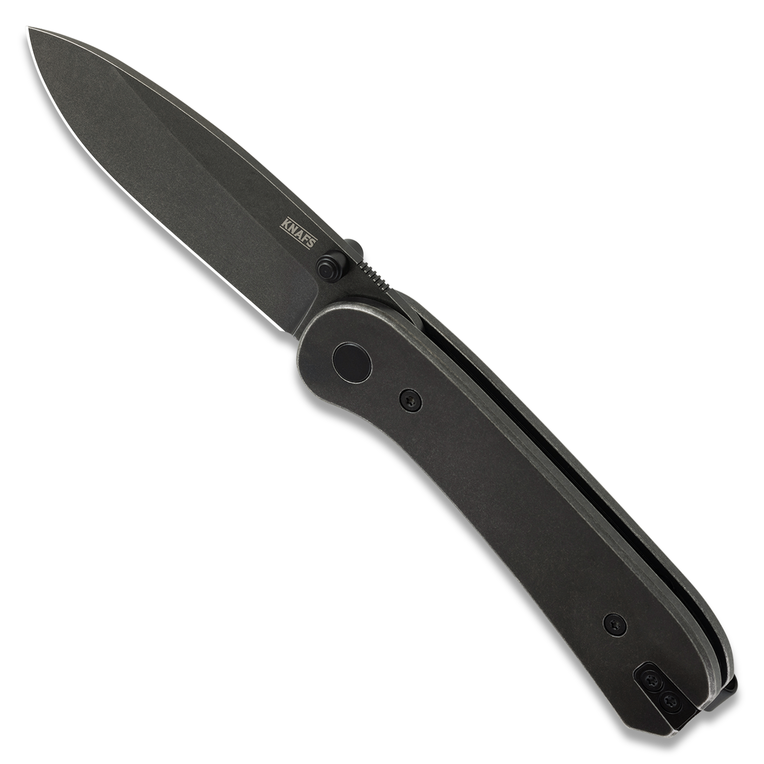 KNAFS-00647 Lander 1 Pocket Knife - Black Stonewash Steel - Black Stonewash D2 Open Top