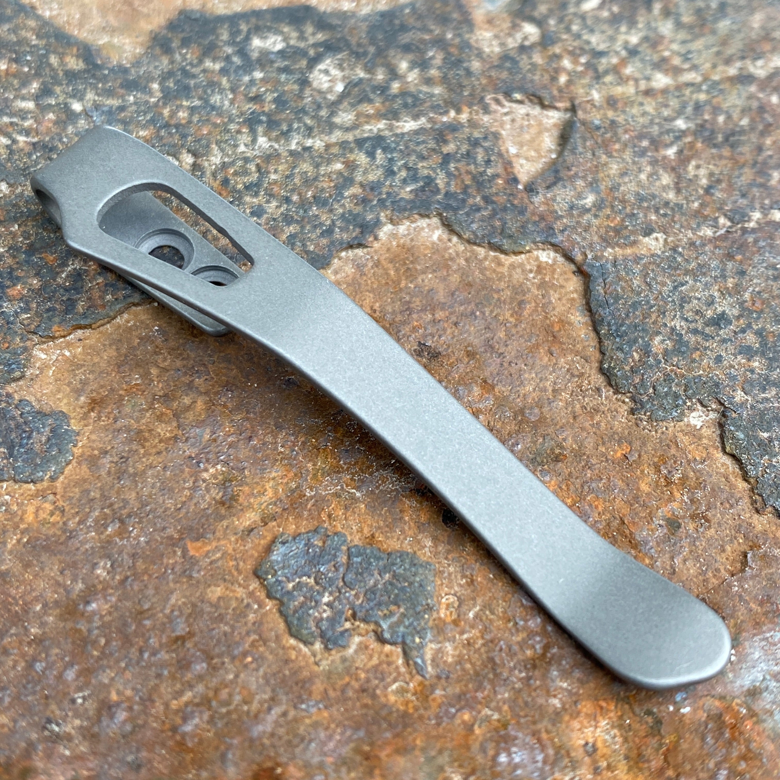 Lander 1/2/3 Titanium Pocket Clip - Sandwashed - Lynch NW close up lifestyle