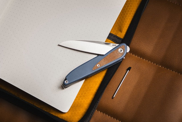 Doodler Pocket Knife - Horizon Blue G10 Scales - Brown Micarta Inlays - S35VN