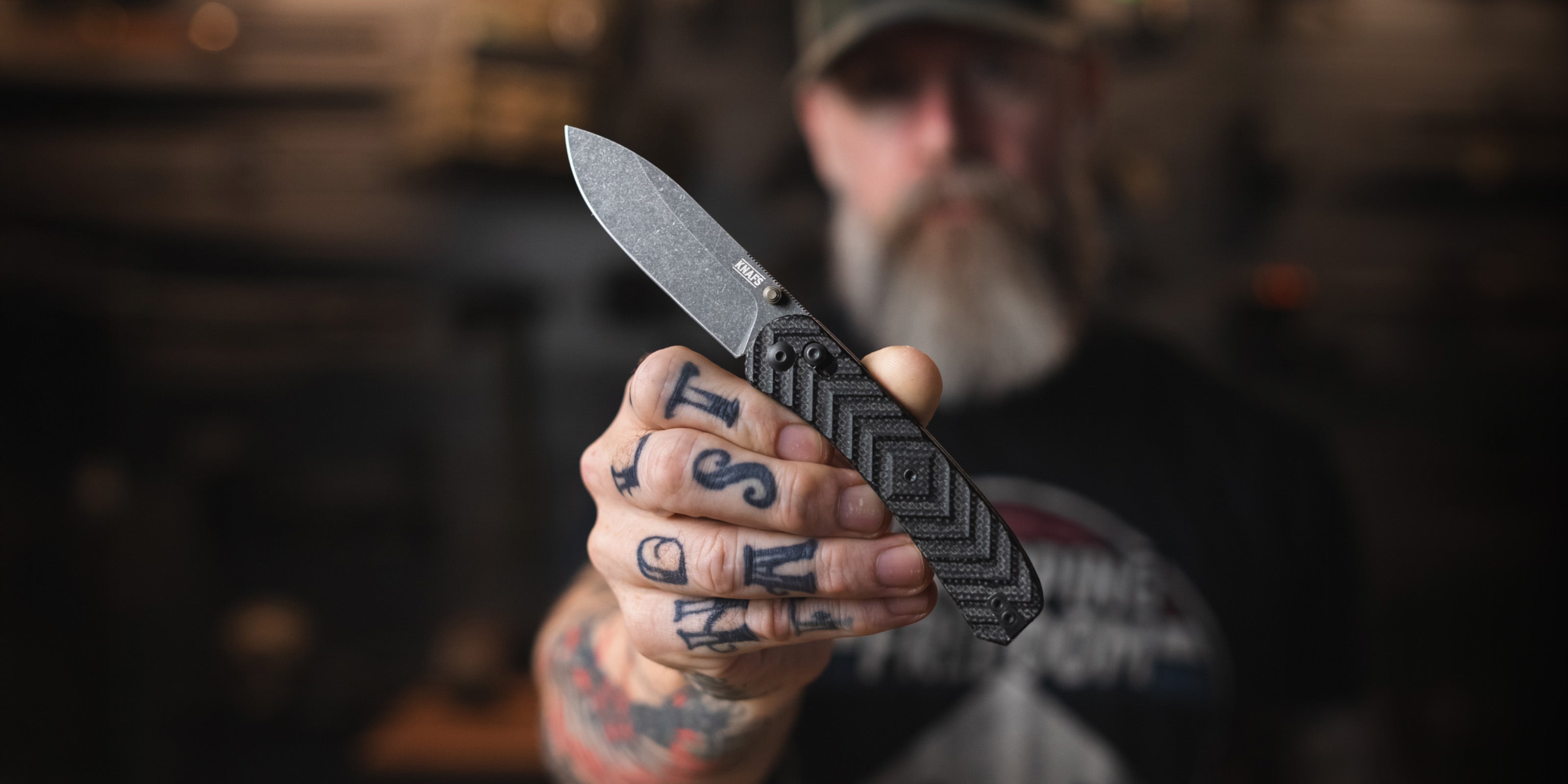 Jeremy Siers Lander 2 - Black Micarta - Acid Wash Blade