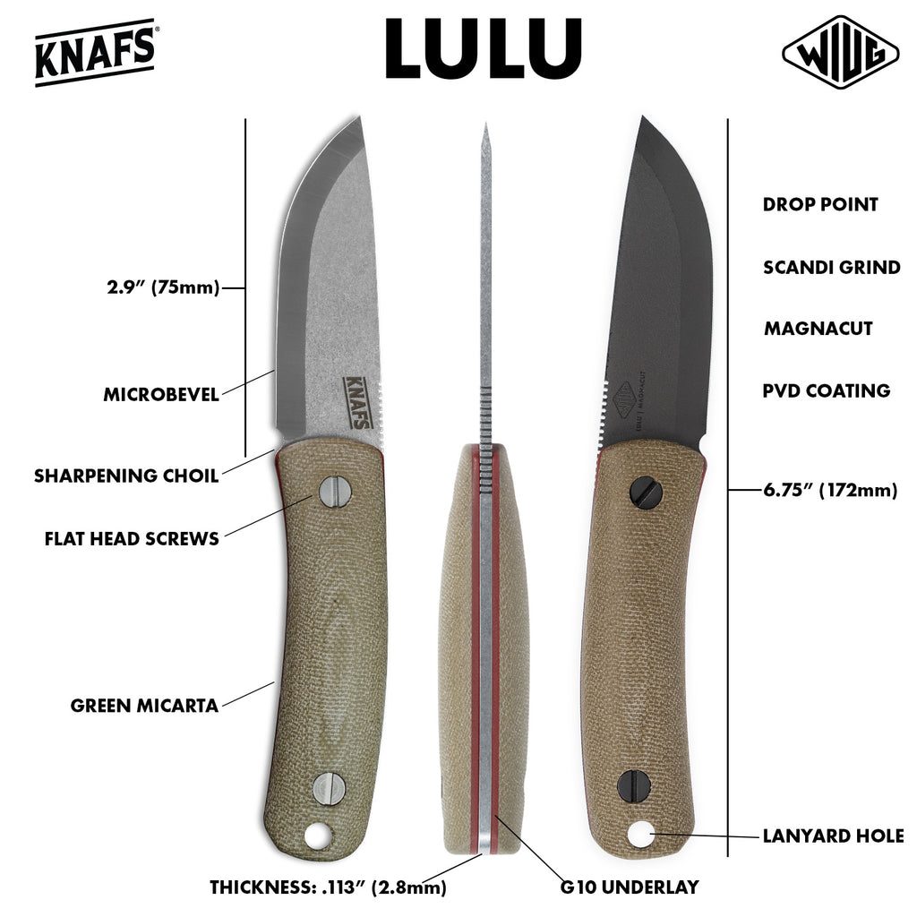 Knafs Lulu fixed blade knife comparison graphic