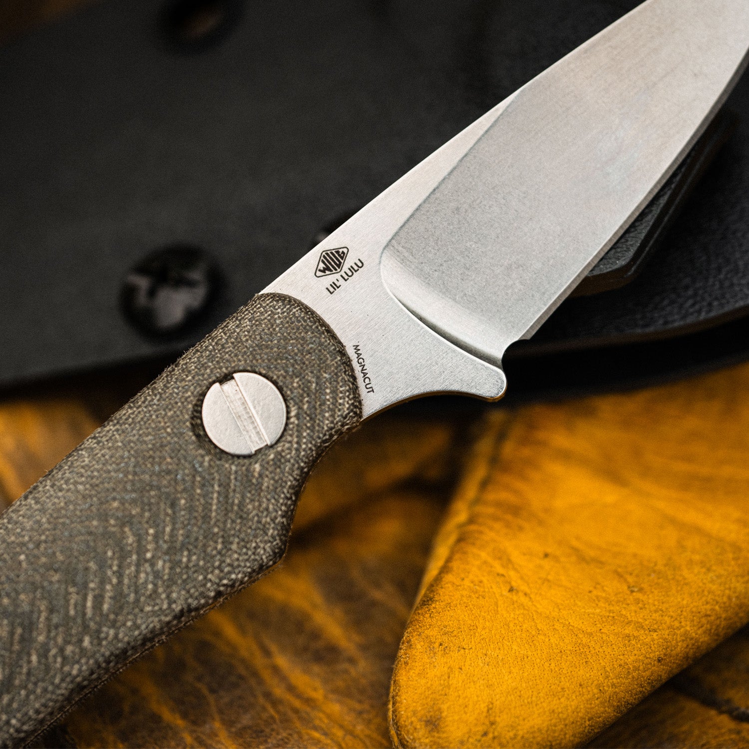 Little Lulu Fixed Blade Knife- Stonewash MagnaCut - Green Micarta