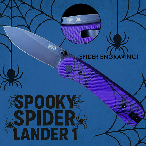 Lander 1 Pocket Knife - Spooky Spider - Black Stonewash