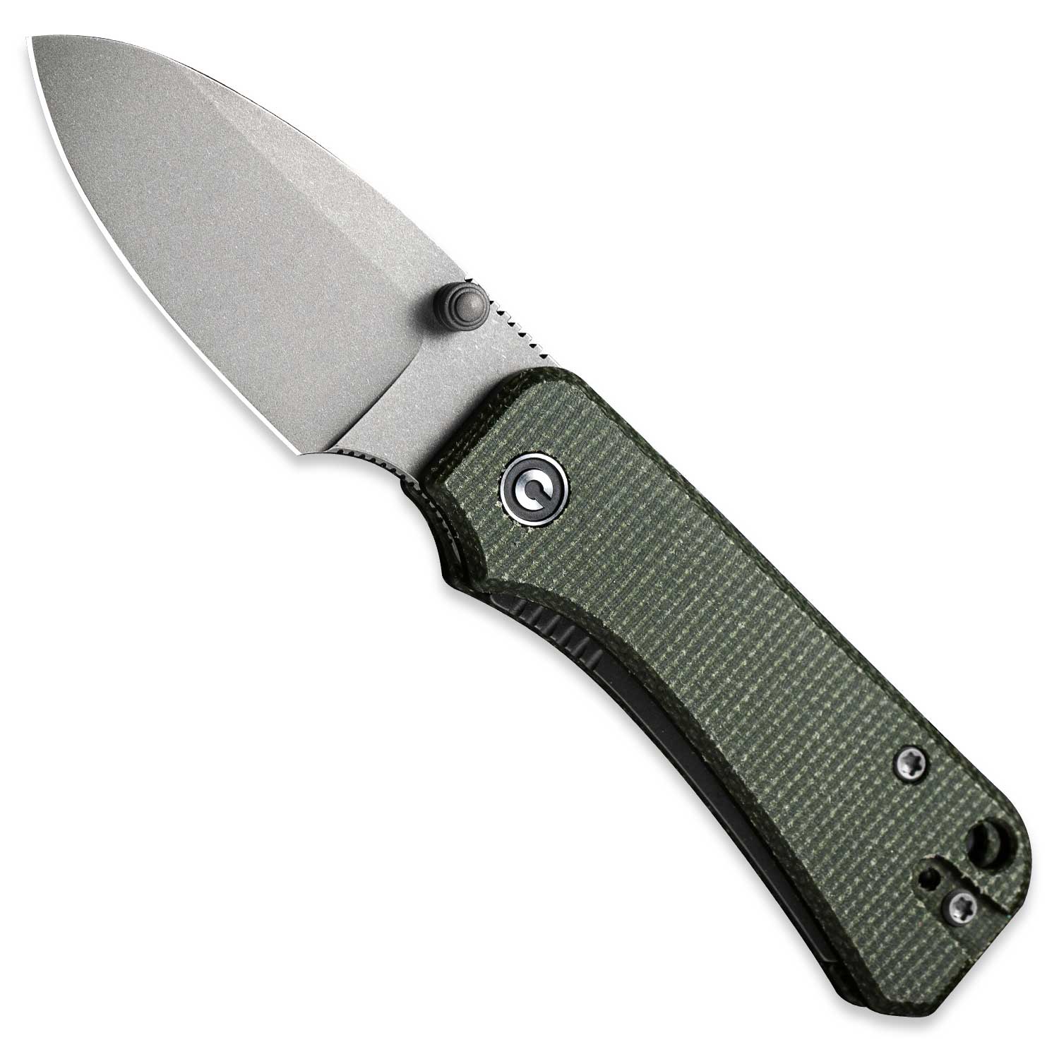 Baby Banter Pocket Knife - Green Micarta - Gray Stonewash Nitro V - Front Open