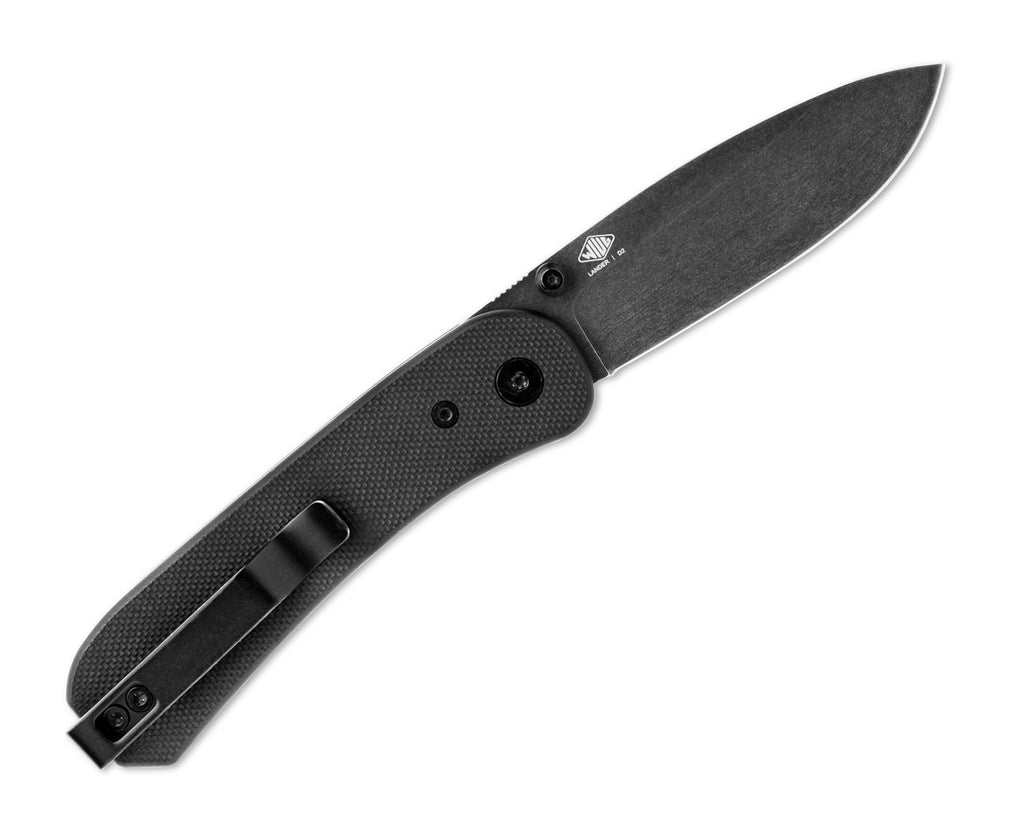 Knafs Lander 1 Pocket Knife - Black G10 with Black D2 Blade - Open Back