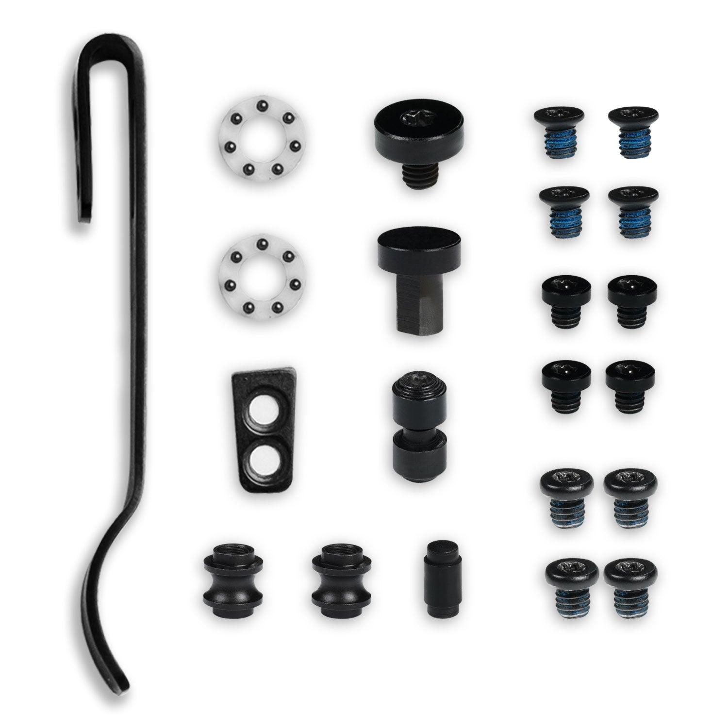 Lander 1 Pocket Knife Rebuild Kit - Black - Up close and detailed view of the included parts in the kit.