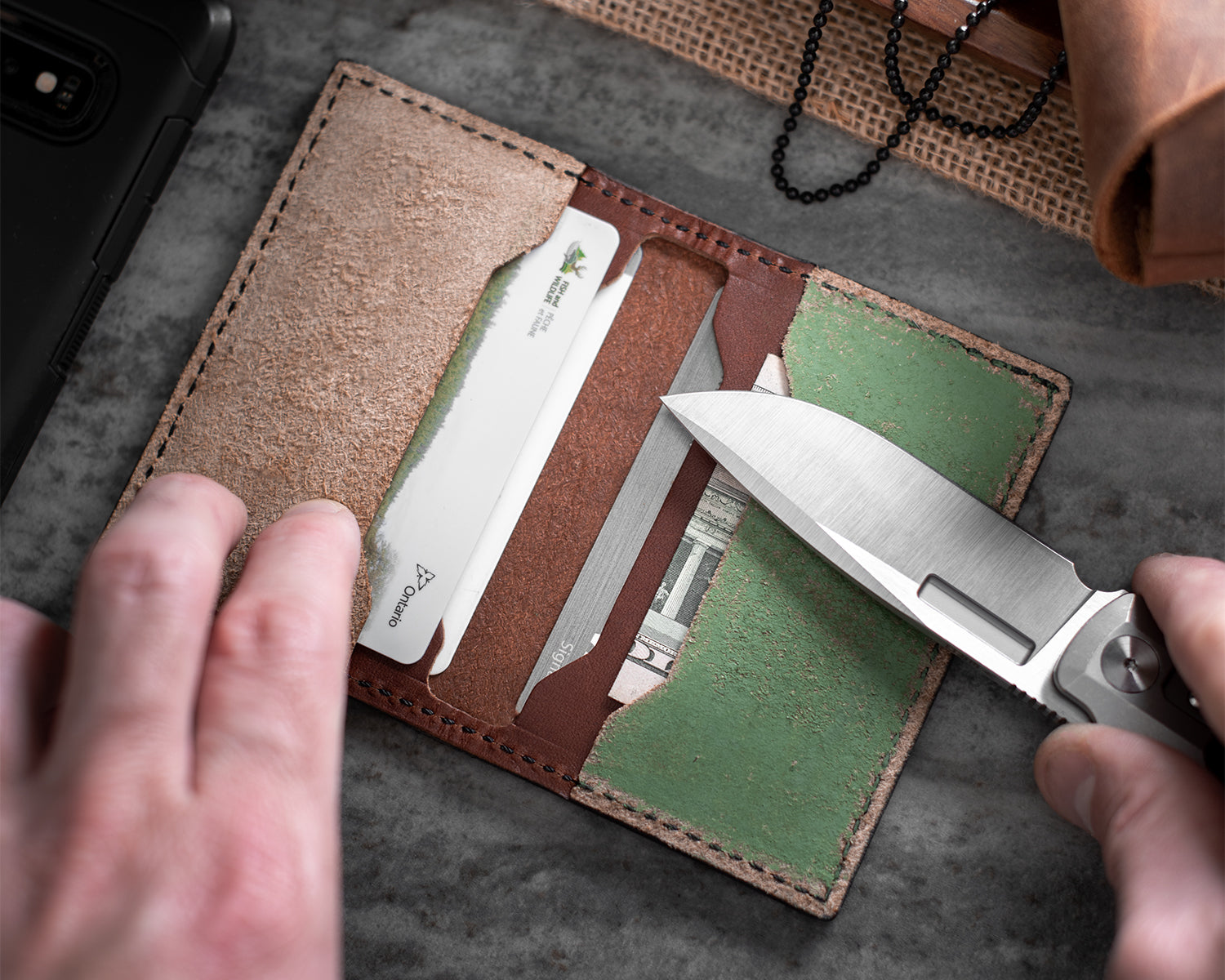 Leather Pocket Knife Sharpening Stone With Strop 